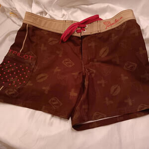 Jet Pilot Runway Board Shorts Womens Sz 5 Brown With Hot Pink Trim/accents Lace
